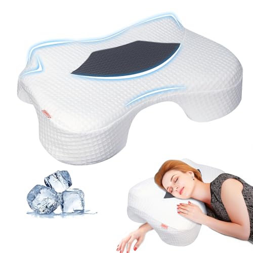 Funpkoser Side Sleeper Pillow with Arm Holes, Memory Foam Pillow for Neck Shoulder Cervical Pain Relief, Ergonomic Arm Holes Positioner Cooling Bed Pillows for Side Sleeping (Light Grey) - Image 1