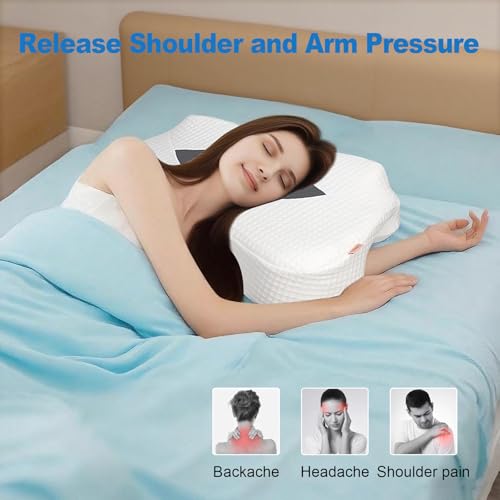 Funpkoser Side Sleeper Pillow with Arm Holes, Memory Foam Pillow for Neck Shoulder Cervical Pain Relief, Ergonomic Arm Holes Positioner Cooling Bed Pillows for Side Sleeping (Light Grey) - Image 2