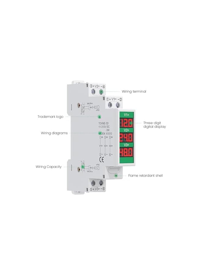 promass DIN Rail Voltmeter Large LCD Display with Switch Output Function for Modular Voltage Meter DC11-310V - Image 3