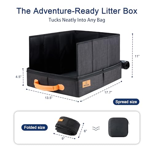 MORAIS Portable Travel Litter Box for Cats, 17.7"×13.5"×11" Collapsible Cat Litter Box with Lid, Leak-Proof Cat Litter Pan for Car Hotel Airplane, Waterproof & Easy to Carry- Black - Image 2