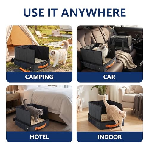 MORAIS Portable Travel Litter Box for Cats, 17.7"×13.5"×11" Collapsible Cat Litter Box with Lid, Leak-Proof Cat Litter Pan for Car Hotel Airplane, Waterproof & Easy to Carry- Black - Image 5