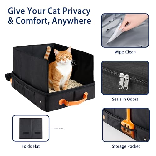 MORAIS Portable Travel Litter Box for Cats, 17.7"×13.5"×11" Collapsible Cat Litter Box with Lid, Leak-Proof Cat Litter Pan for Car Hotel Airplane, Waterproof & Easy to Carry- Black - Image 4