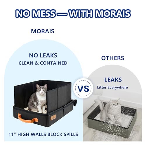 MORAIS Portable Travel Litter Box for Cats, 17.7"×13.5"×11" Collapsible Cat Litter Box with Lid, Leak-Proof Cat Litter Pan for Car Hotel Airplane, Waterproof & Easy to Carry- Black - Image 3