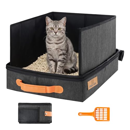 MORAIS Portable Travel Litter Box for Cats, 17.7"×13.5"×11" Collapsible Cat Litter Box with Lid, Leak-Proof Cat Litter Pan for Car Hotel Airplane, Waterproof & Easy to Carry- Black - Image 1