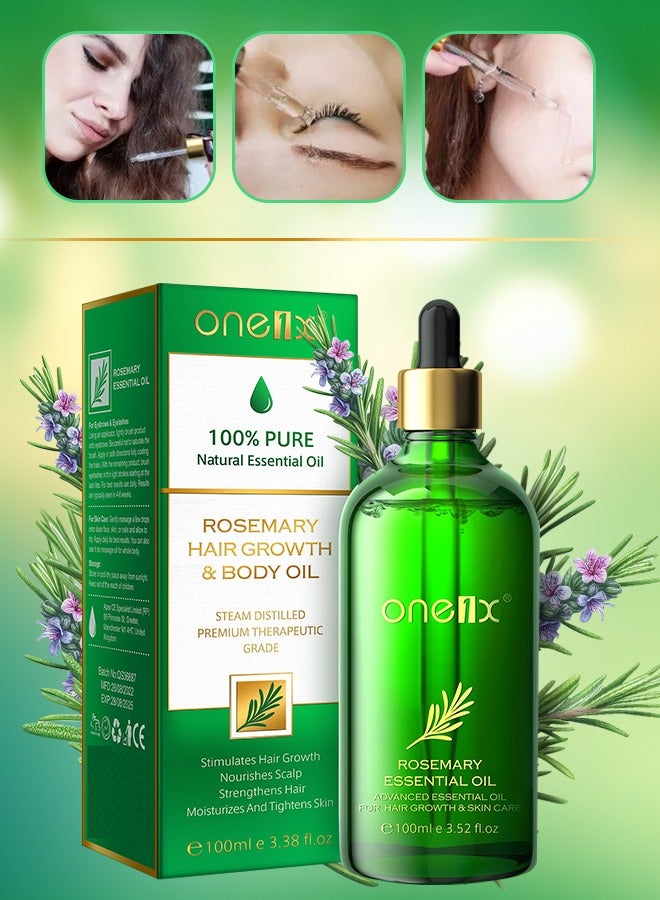 one1x 100ml Rosemary Hair Growth & Body Oil 100% Pure Natural Steam Distilled Rosemary Oil for Hair Growth Multipurpose Hair Eyebrow Eyelash Growth Oil Moisturizing Hair Oil  - Image 1