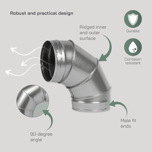Vent Systems 6" Inch 90 Degree Duct Elbow - Galvanized Steel Round Pipe Connector for Spiral/Rigid Vent - HVAC Ventilation System Pipe Adapter/Coupler - Inlet-Outlet Ducting Bend - Image 3
