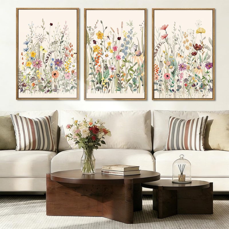 BINCUE Large Framed Floral Canvas Wall Art Colorful Wildflower Pictures Wall Decor Wildflower Artwork Flowers Pictures Floral Home Decor for Living Room Bedroom Office Farmhouse 16x24 Inches Set of 3 Gift - Image 2