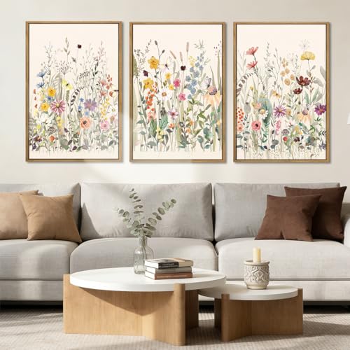 BINCUE Large Framed Floral Canvas Wall Art Colorful Wildflower Pictures Wall Decor Wildflower Artwork Flowers Pictures Floral Home Decor for Living Room Bedroom Office Farmhouse 16x24 Inches Set of 3 Gift - Image 3