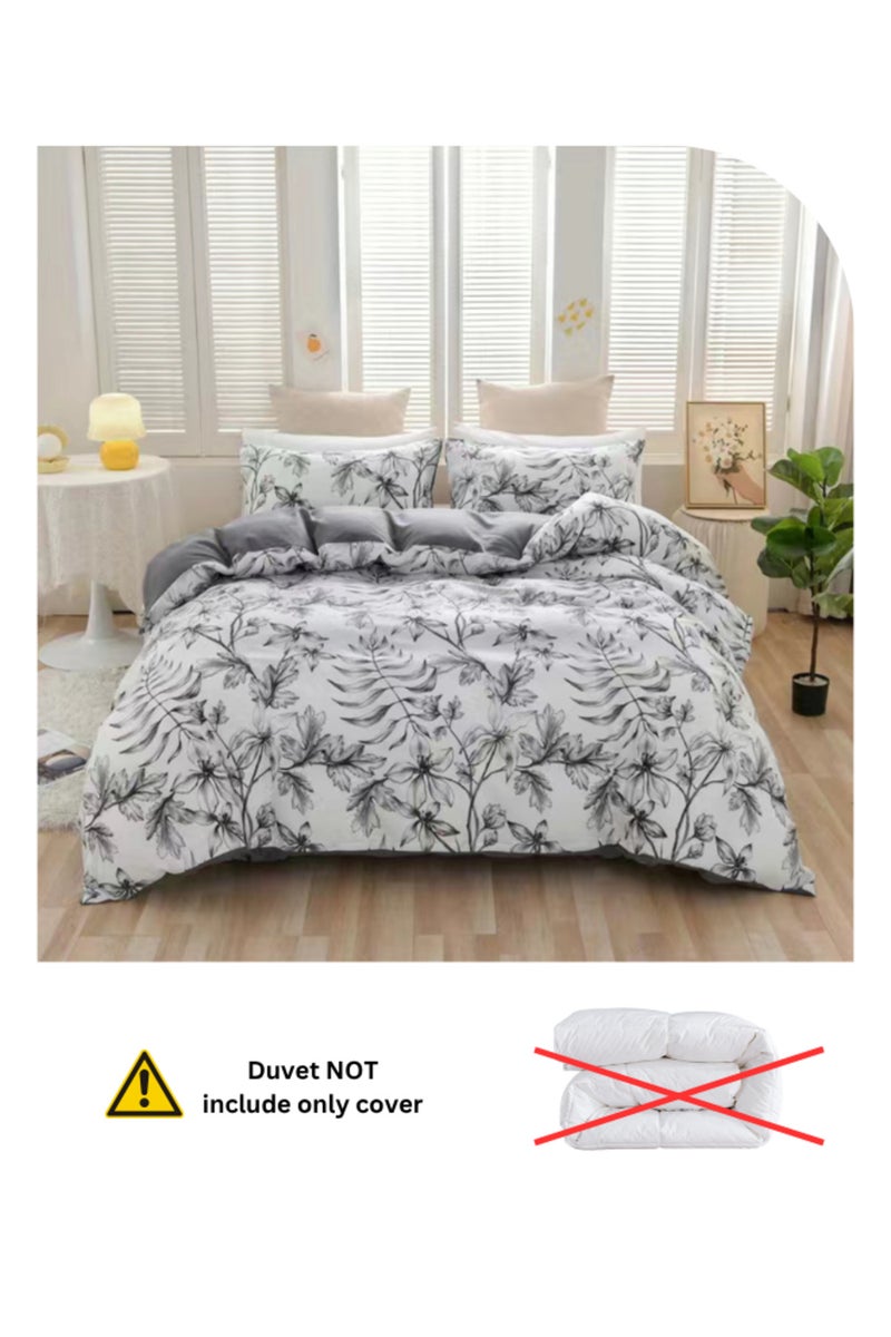 LUNA Home Queen size 6pcs: 1 Duvet cover - (200*230cm); 1 Flat sheet - (230*250cm); 4 Pillow covers - (50*75cm). bedding set with Grey leaf pattern, very soft quality. - Image 4