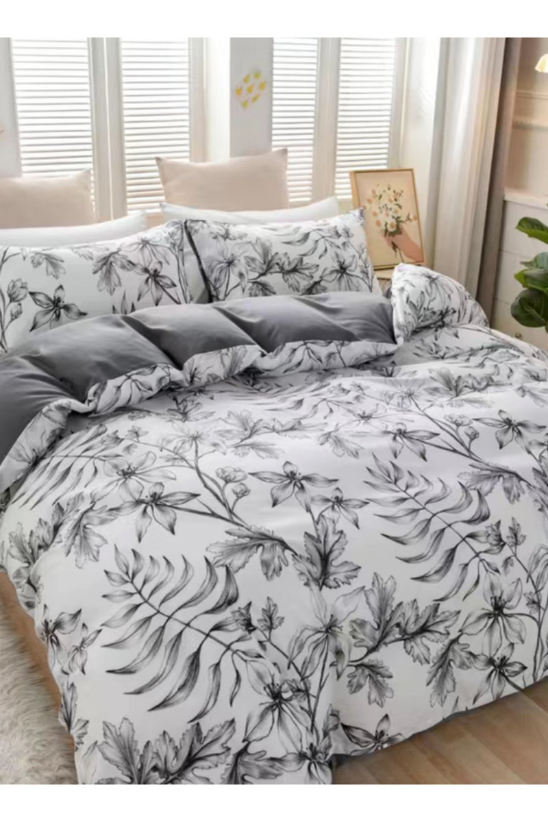 LUNA Home Queen size 6pcs: 1 Duvet cover - (200*230cm); 1 Flat sheet - (230*250cm); 4 Pillow covers - (50*75cm). bedding set with Grey leaf pattern, very soft quality. - Image 3