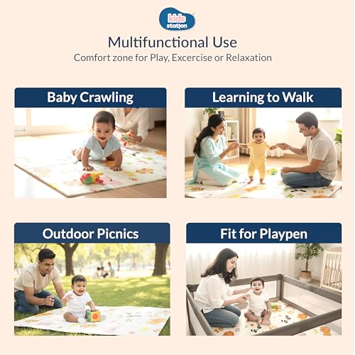 Kids Station Double-Sided Waterproof Baby Playmat – Foldable, Portable & Reversible Foam Mat for Infants, Toddlers & Kids – Soft, Non-Slip, Easy-to-Clean Baby Crawling Mat for Indoor/Outdoor Use (200×150×0.8cm, Animal 1,2,3 Count & Coin Print) - Image 3