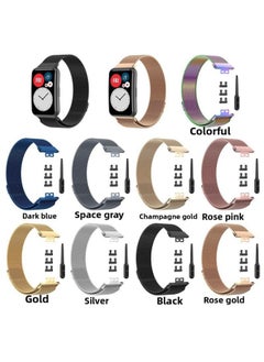 For Huawei Watch Fit Milan Strap Stainless Steel Metal TIA-B09 Milanese Nice Wristband-Color:Gold (Milan Magnetic)