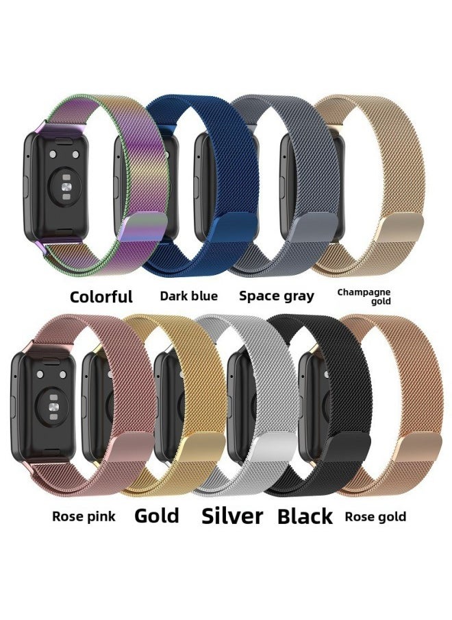 Generic - For Huawei Watch Fit Milan Strap Stainless Steel Metal TIA-B09 Milanese Nice Wristband-Color:Gold (Milan Magnetic) - Image 1