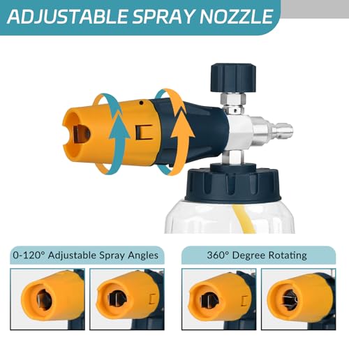 Sooprinse Pressure Washer Foam Cannon with Short Pressure Washer Gun Dual Connector Accessory Snow Soap Attachment for Car Wash 5 Nozzles Tips with 14 Quick Connect 4000 PSI - Image 3