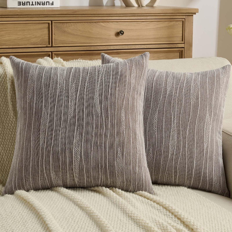 FUTEI Dyeing Coffee Chenille Throw Pillow Covers 18x18 Inch Set of 2,Soft Line Textured Cushion Cases,Modern Home Decor for Couch Living Room - Image 1