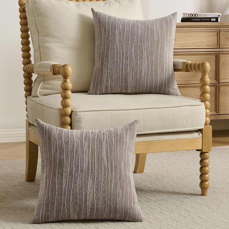 FUTEI Dyeing Coffee Chenille Throw Pillow Covers 18x18 Inch Set of 2,Soft Line Textured Cushion Cases,Modern Home Decor for Couch Living Room - Image 4