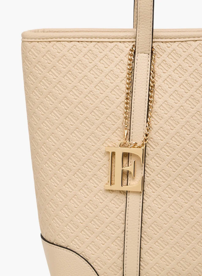 ELLE Monogram Embossed Tote Bag with Zip Closure