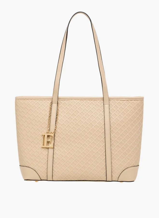 ELLE Monogram Embossed Tote Bag with Zip Closure