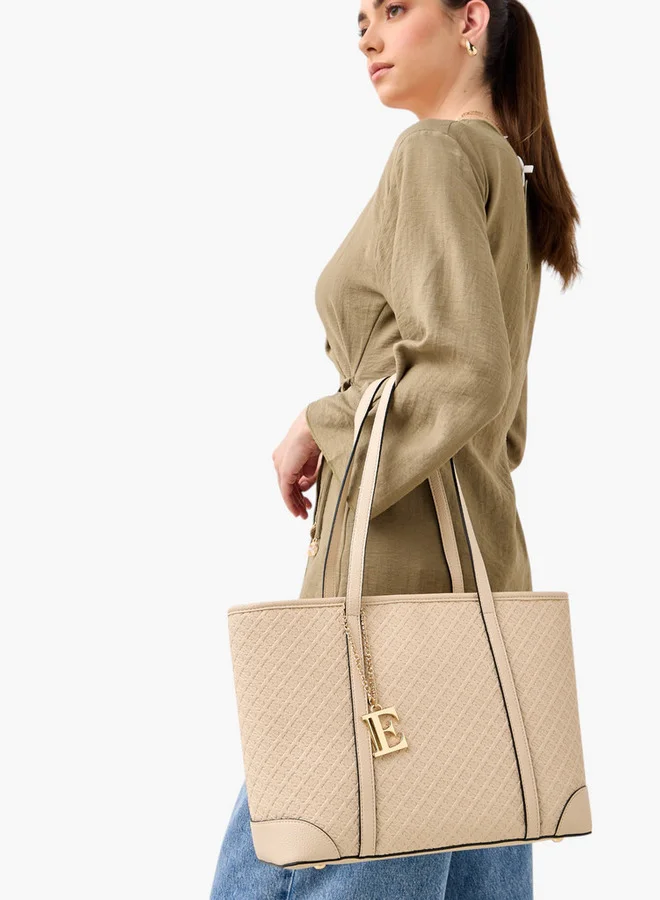 ELLE Monogram Embossed Tote Bag with Zip Closure