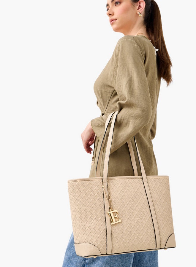 ELLE Monogram Embossed Tote Bag with Zip Closure  - Image 2