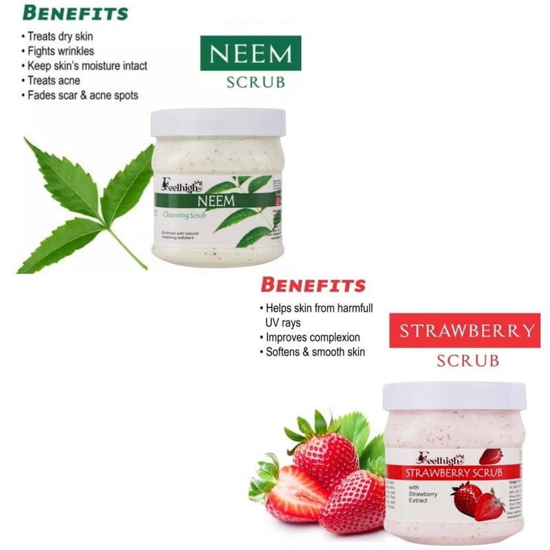 FEELHIGH Face  Body Neem Scrub Helps to Deep Cleansing Scrub Enriched Natural Neem Extract500ml And Strawberry Scrub Enriched with Strawberry Extrct Helps to Smooth the Skin 500ml Men And Women - Image 2