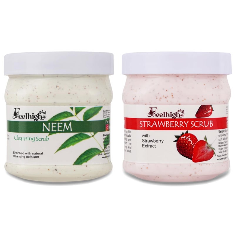 FEELHIGH Face  Body Neem Scrub Helps to Deep Cleansing Scrub Enriched Natural Neem Extract500ml And Strawberry Scrub Enriched with Strawberry Extrct Helps to Smooth the Skin 500ml Men And Women - Image 1