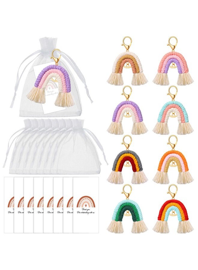 Nosiny Mini Rainbow Macrame Keychains Favors Organza Bags Thank You Tags for Birthday Bridal Baby Shower Wedding Guest Gifts Bohemian Hippie Party Supplies (8 Set) - Image 1