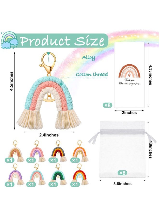 Nosiny Mini Rainbow Macrame Keychains Favors Organza Bags Thank You Tags for Birthday Bridal Baby Shower Wedding Guest Gifts Bohemian Hippie Party Supplies (8 Set) - Image 2