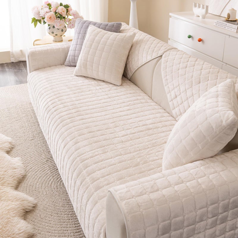 XSlive Flannel Fuzzy Couch Cover for Dogs Washable, Non Slip Sectional Sofa Cover, Pet Couch Covers for 3 Cushion Sofa L Shaped Armrest Backrest, Furniture Protector for Pets Kids (Cream,28"x28") - Image 5