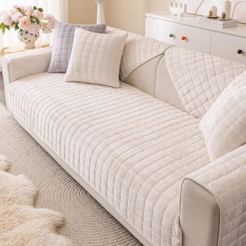 XSlive Flannel Fuzzy Couch Cover for Dogs Washable, Non Slip Sectional Sofa Cover, Pet Couch Covers for 3 Cushion Sofa L Shaped Armrest Backrest, Furniture Protector for Pets Kids (Cream,28"x28") - Image 4