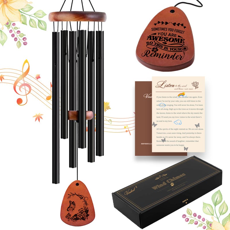 VENBEEL Wind Chimes for Outside 32 Butterfly Windchime for Outdoor Butterfly Gifts for Women Mom Sister Garden Patio Gift Ideas for Friend CoWorker Black