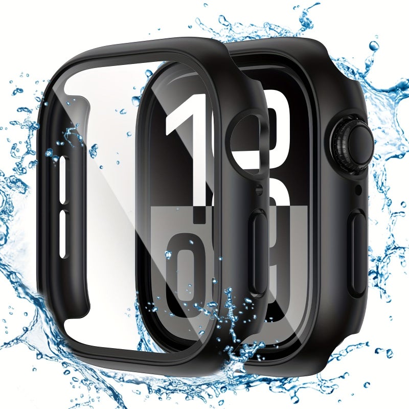 2 Sets Protective Cases With Tempered Glass Film For Apple Watch Series 41mm Ultra Thin Fit Scratch Resistant Easy To Install Black - Image 2