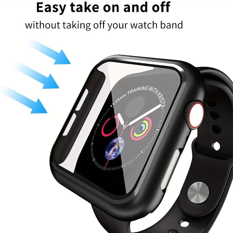 2 Sets Protective Cases With Tempered Glass Film For Apple Watch Series 41mm Ultra Thin Fit Scratch Resistant Easy To Install Black - Image 4