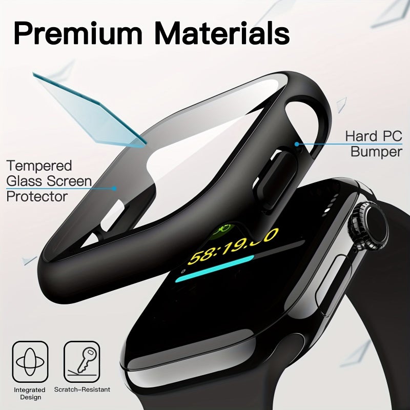 2 Sets Protective Cases With Tempered Glass Film For Apple Watch Series 41mm Ultra Thin Fit Scratch Resistant Easy To Install Black - Image 3