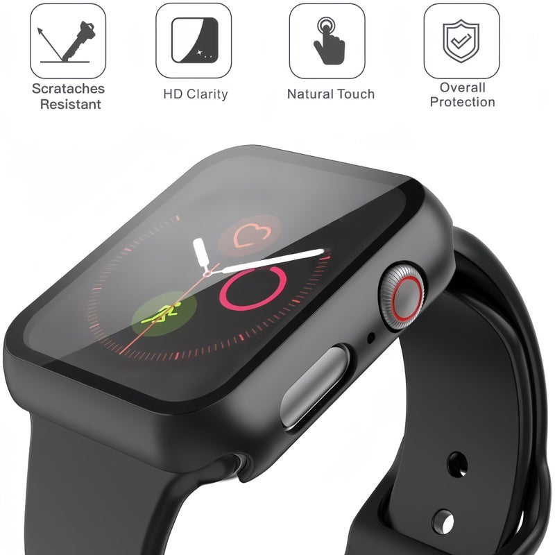 2 Sets Protective Cases With Tempered Glass Film For Apple Watch Series 41mm Ultra Thin Fit Scratch Resistant Easy To Install Black - Image 5