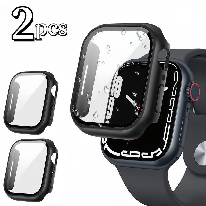 2 Sets Protective Cases With Tempered Glass Film For Apple Watch Series 41mm Ultra Thin Fit Scratch Resistant Easy To Install Black - Image 1