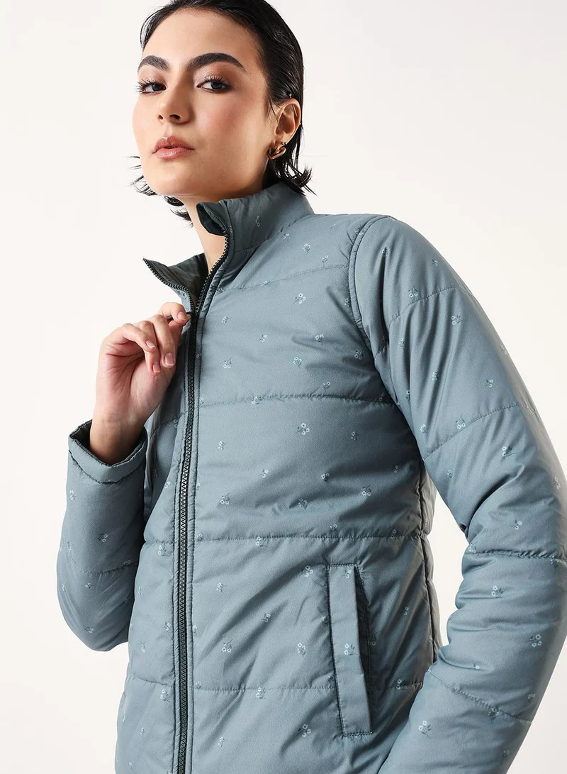 Dennis Lingo  Women's Petrol 100% Polyester Printed Reversible Puffer Regular Fit Jacket for Women | Best Price UAE