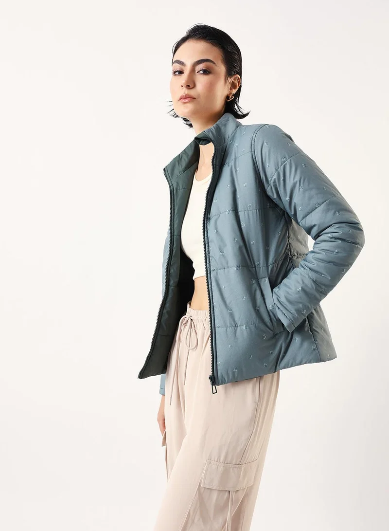 Dennis Lingo  Women's Petrol 100% Polyester Printed Reversible Puffer Regular Fit Jacket for Women | Best Price UAE