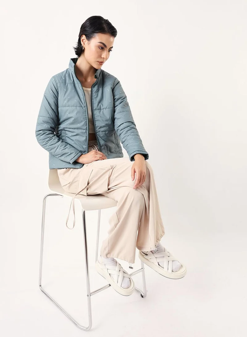 Dennis Lingo  Women's Petrol 100% Polyester Printed Reversible Puffer Regular Fit Jacket for Women | Best Price UAE