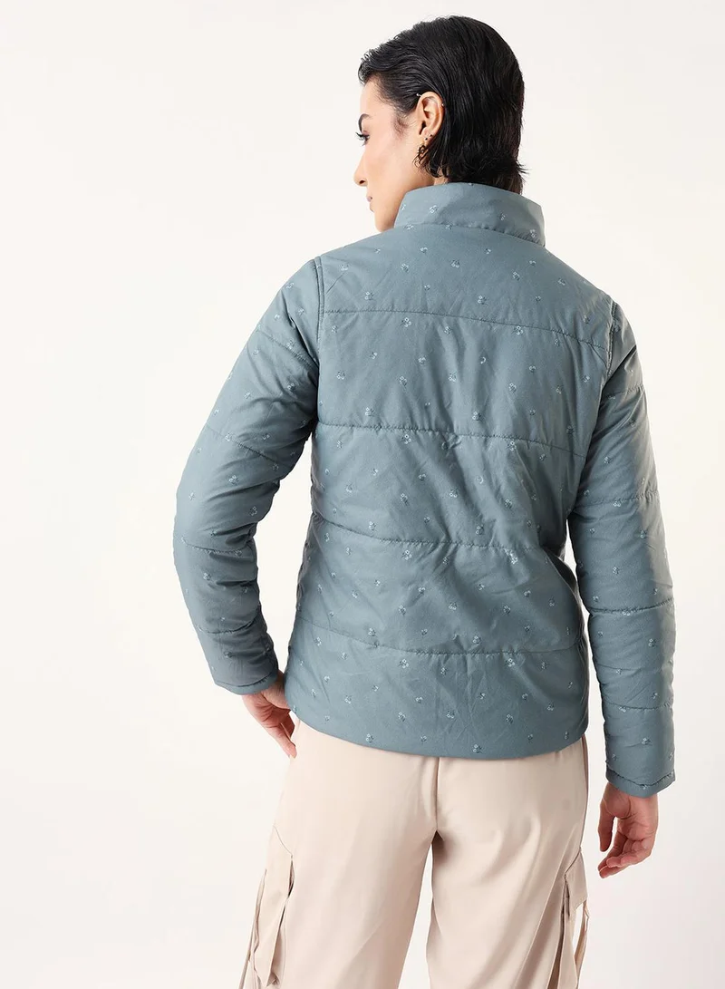 Dennis Lingo  Women's Petrol 100% Polyester Printed Reversible Puffer Regular Fit Jacket for Women | Best Price UAE