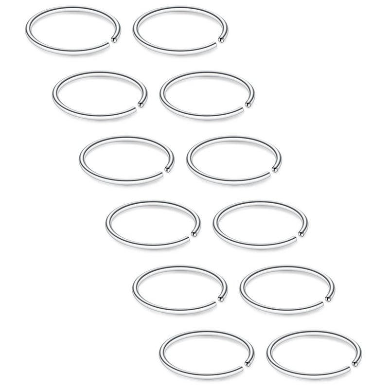 SCERRING 12PCS 22G Stainless Steel Fake Nose Septum Hoop Rings Lip Helix Cartilage Tragus Ear Ring Piercing 6mm - Silver - Image 1