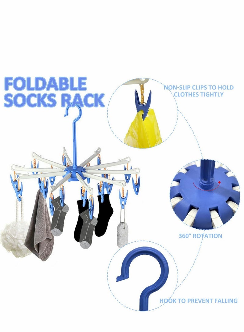 SYOSI Foldable Clip Hangers with 20 Drying Clips 2Pack Underwear Hanger Plastic Laundry and Drip for Socks Lingerie Clothes Sturdy Blue - Image 3