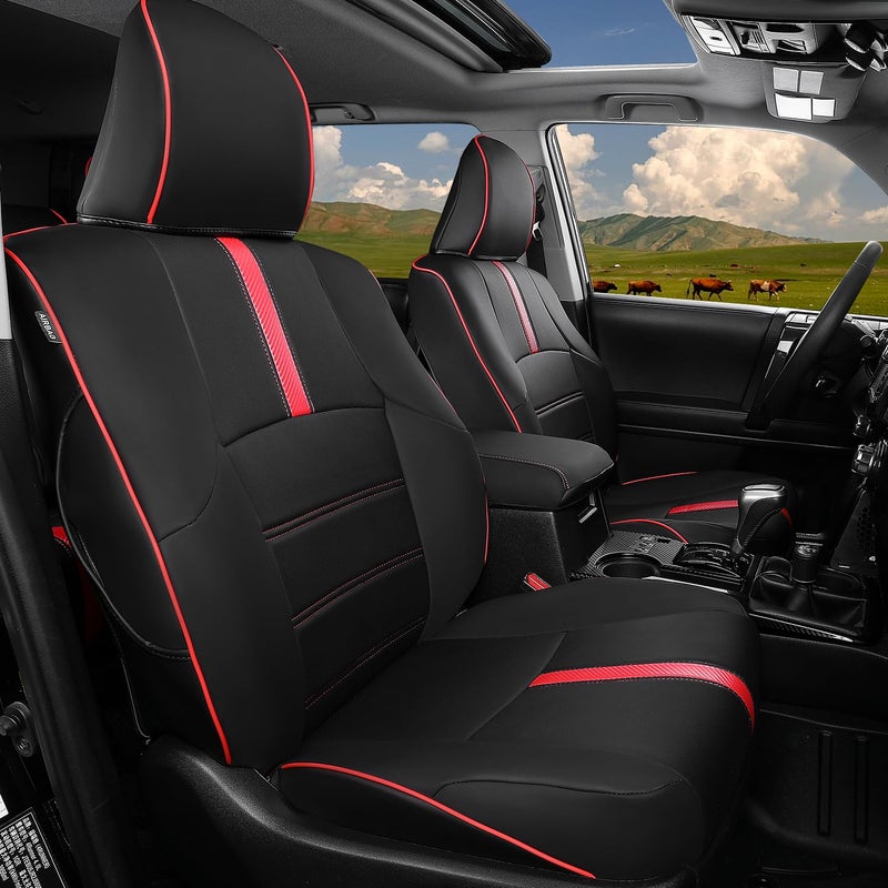 PTYYDS Seat Covers Compatible with 20112024 Toyota 4Runner Seat Covers 2Row Leather Covers Replacement for 20112024 Toyota 4Runner Accessories2Row5 Seats Model ONLYFull SetBlackRed