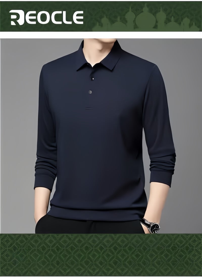 ريوكل قمصان بولو للرجال بأكمام طويلة، كاجوال، سادة، أنيقة، ملائمة جافة، مصممة للأداء، قمصان بولو جولف بياقة - Image 1