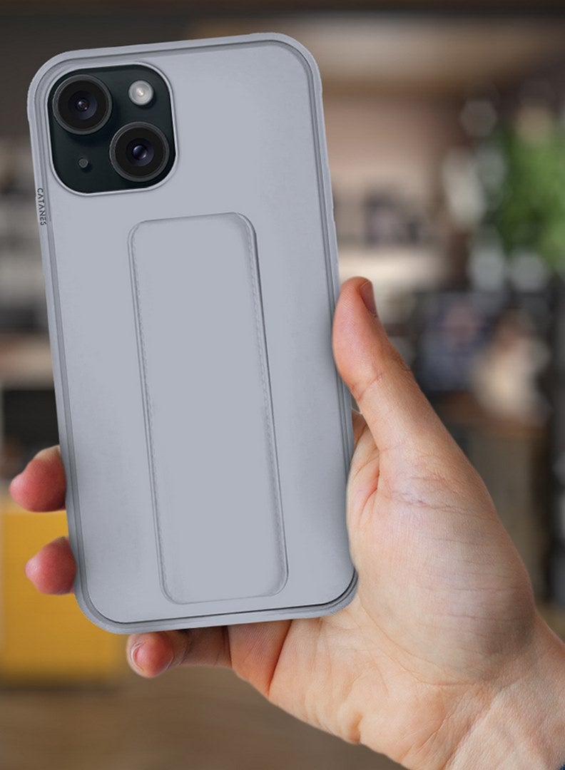 CATANES iPhone 15 Case Premium PU Leather Case with Stand Function Shockproof and Anti Scratch Finger Grip Case Cover Grey  - Image 2