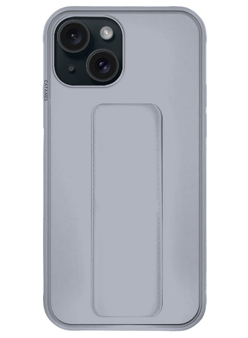 CATANES iPhone 15 Case Premium PU Leather Case with Stand Function Shockproof and Anti Scratch Finger Grip Case Cover Grey  - Image 1