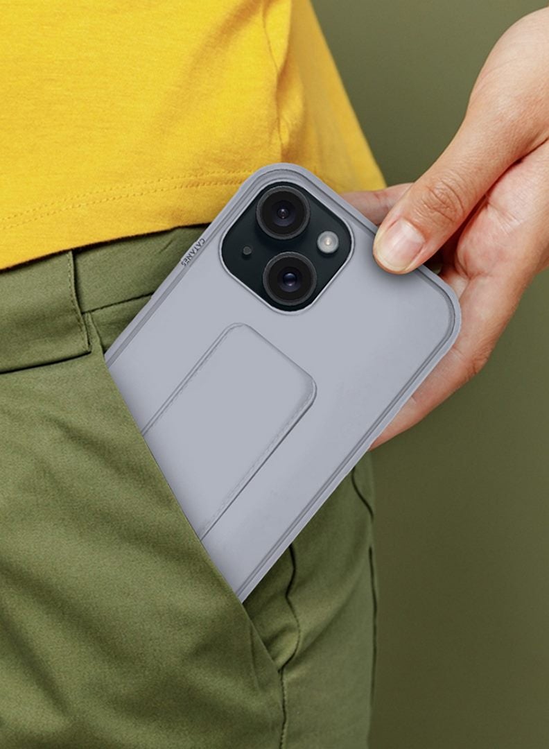 CATANES iPhone 15 Case Premium PU Leather Case with Stand Function Shockproof and Anti Scratch Finger Grip Case Cover Grey  - Image 3