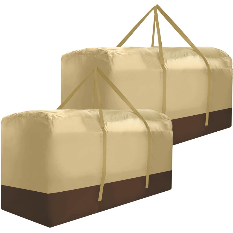 Bicherub Extra Large 420D Oxford Waterproof Dust Proof Outdoor Zippered Patio Cushion Storage Bag 2 Pack Beige