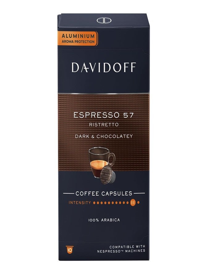 Davidoff Espresso 57 Ristretto Coffee 10 Capsules 55g Box By Cougar | 100% Arabica Dark & Chocolatey Taste | Aluminium Aroma Protection Capsules | Intensity 11 | Compatible with Davidoff® Machines | Premium Imported Coffee Pods - (Imported-SWZ) - Image 1