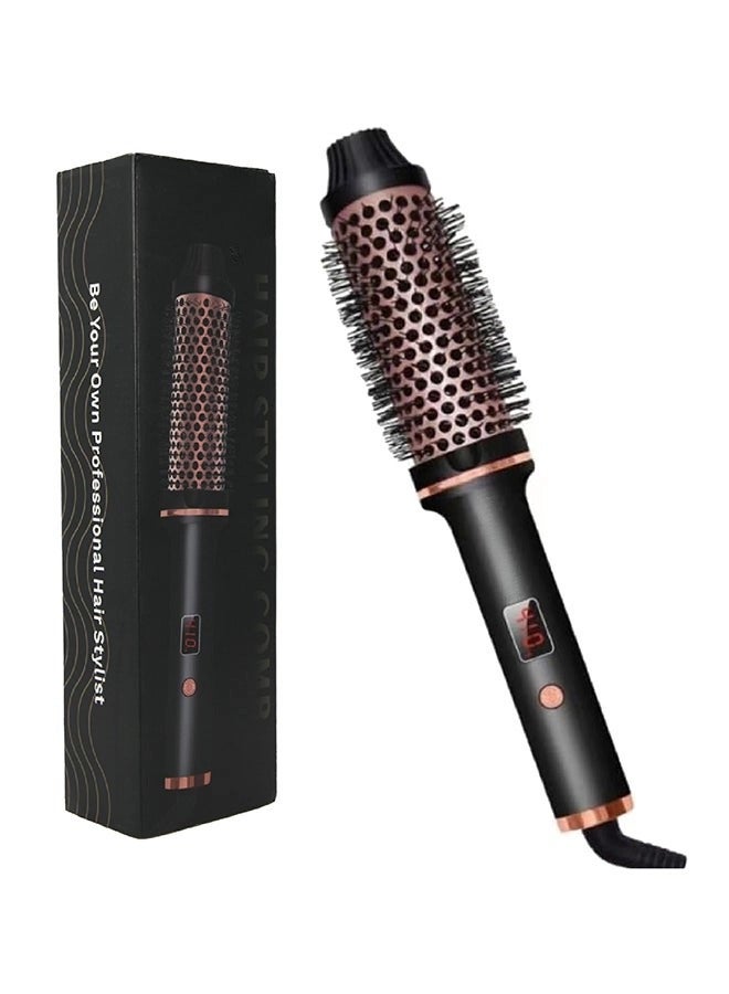 Captaintech Thermal Brush 1.5 Inch Curling Iron Brush Volumizing Brush Heated Round Brush Ceramic Tourmaline Ionic Curling Comb Dual Voltage Travel Curling Iron with Brush LCD Display 10 Temperature Settings Multicolour - Image 1